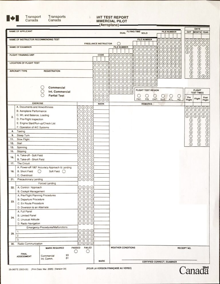 Ppl Testing Example Transport Canada Flight Test Scoring Criteria for PPL, CPL, and IFR ...